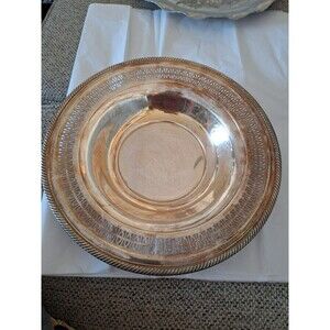 Vintage‎ Silver Plate Wm. Rodgers Round Serving Bowl Rope Trim 12”.